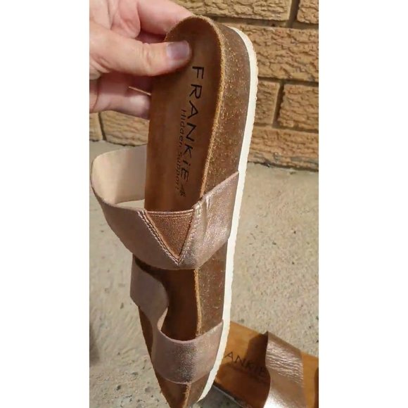 Frankie4 8 Maria Minimalist Comfy Slides Leather shiny Flats Shoes In Rose gold - Picture 2 of 13